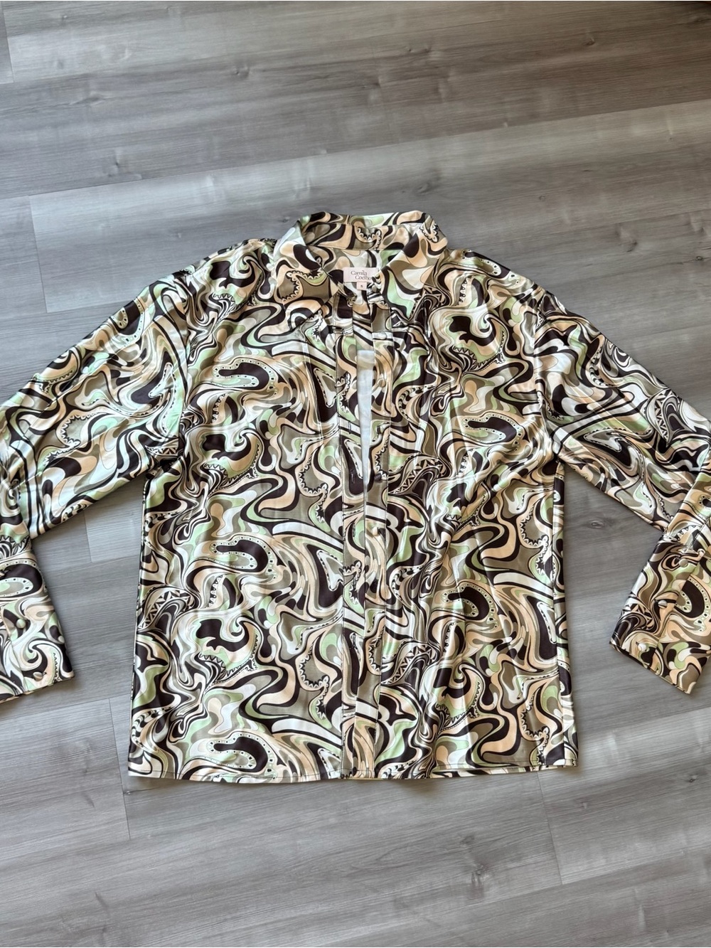 Camila Coelho Torrence Button Down Shirt in Brown Waves
